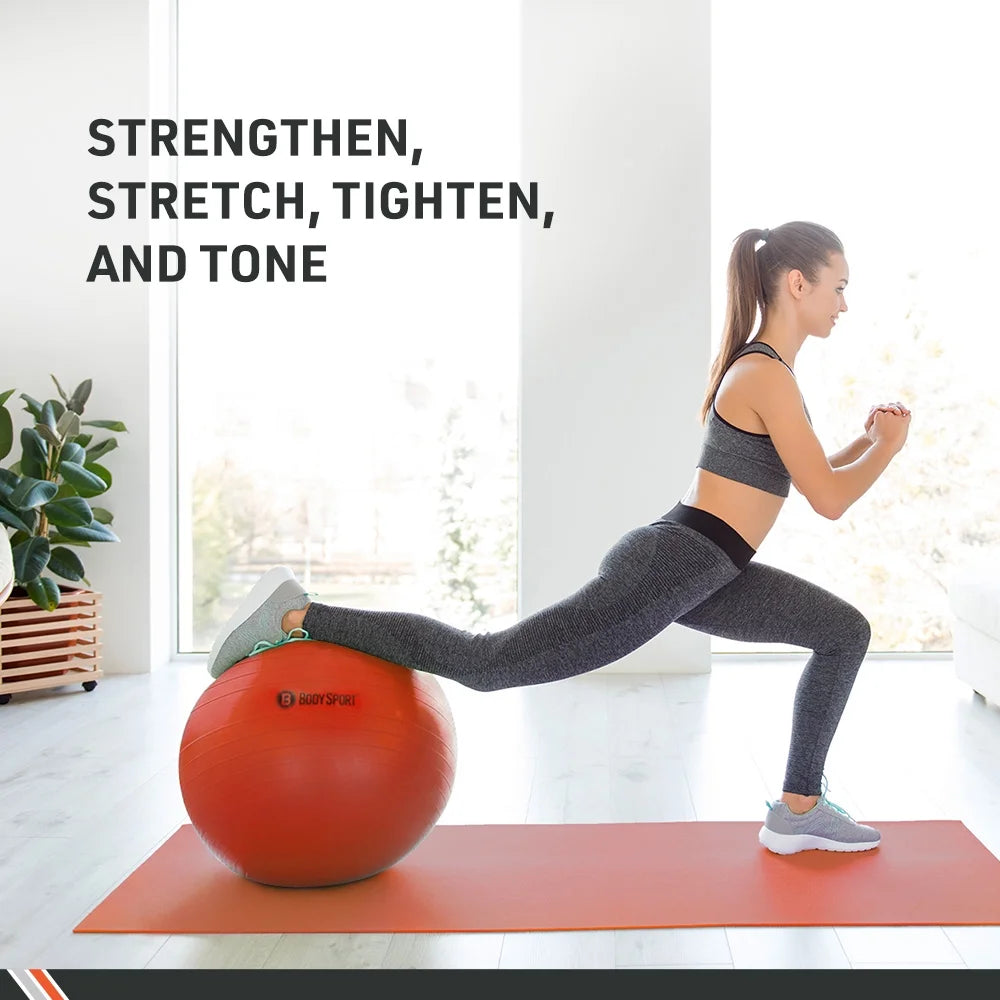Red Fitness Ball (75 Cm), Pump & Exercise Guide Included